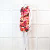 MSGM Pink Floral Mesh Ruched Mini Dress
