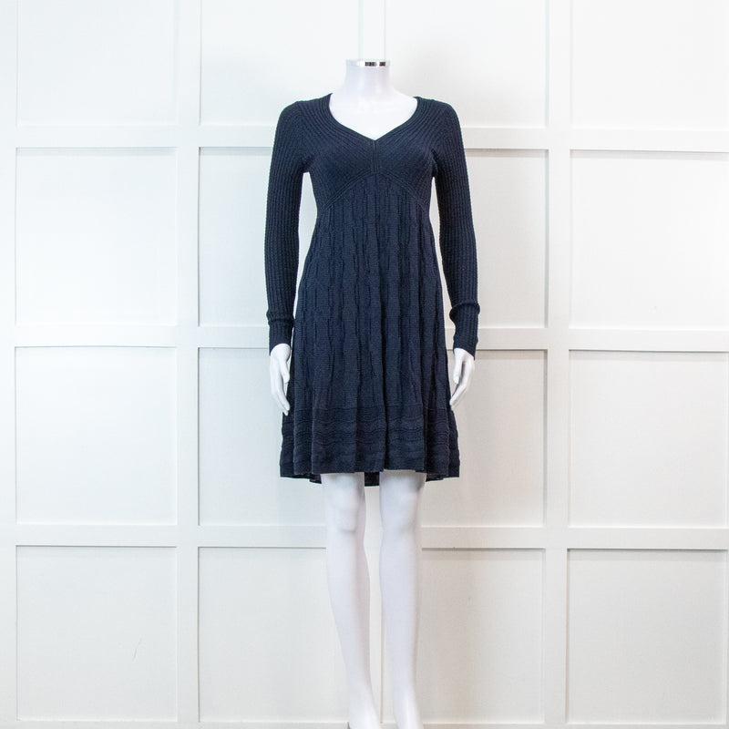 Missoni Blue Long Sleeve Knit V Neck Mini Dress