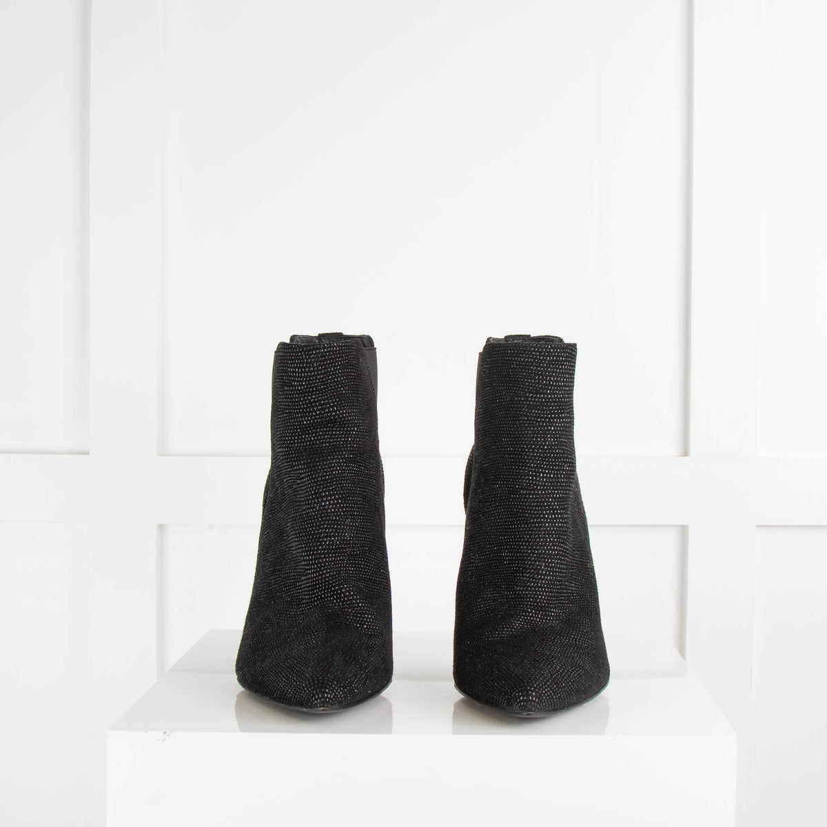 Stuart Weitzman Black Shine Look Pointed Toe Heeled Booties