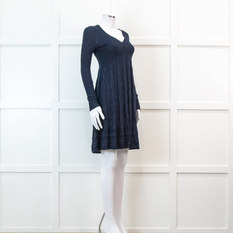 Missoni Blue Long Sleeve Knit V Neck Mini Dress
