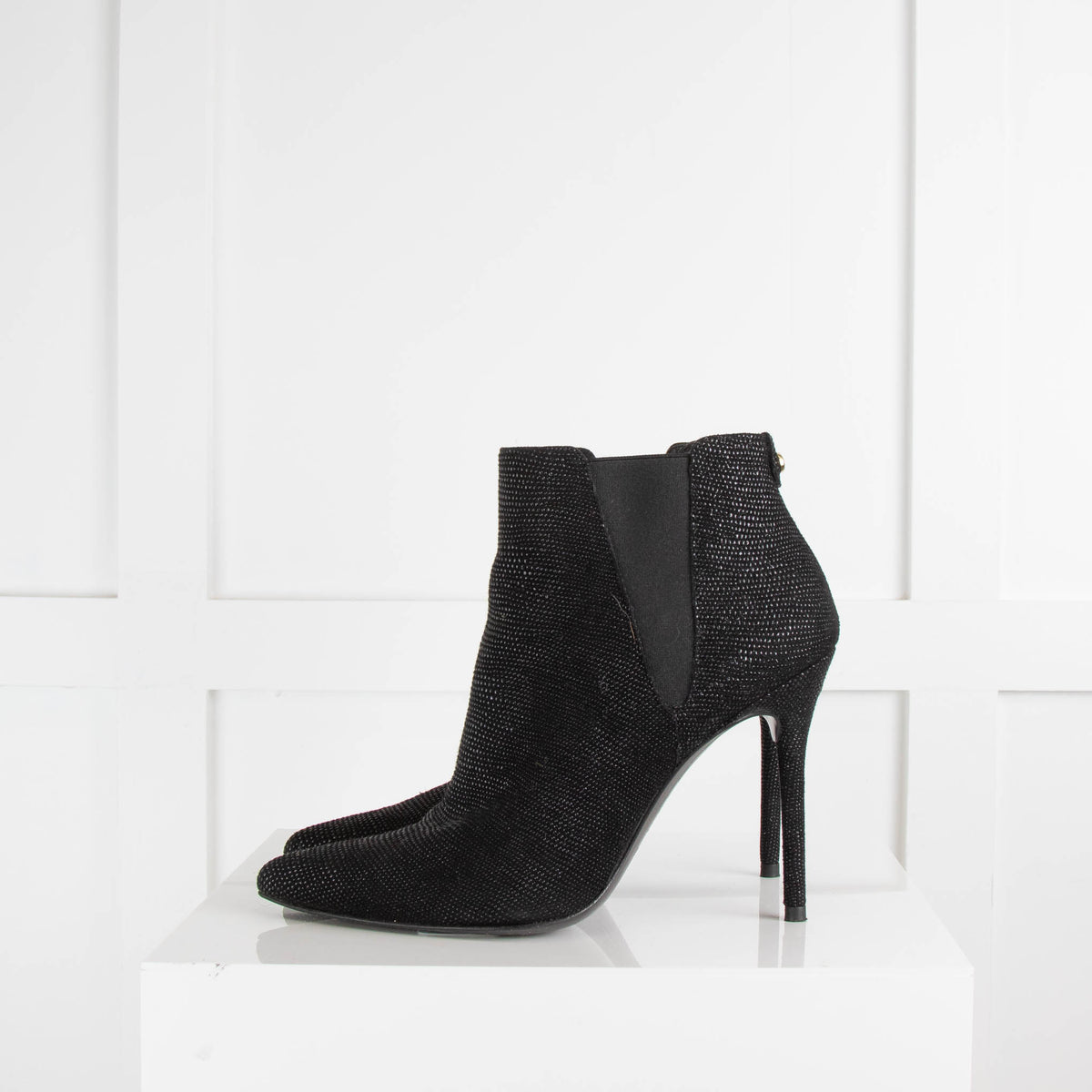 Stuart Weitzman Black Shine Look Pointed Toe Heeled Booties