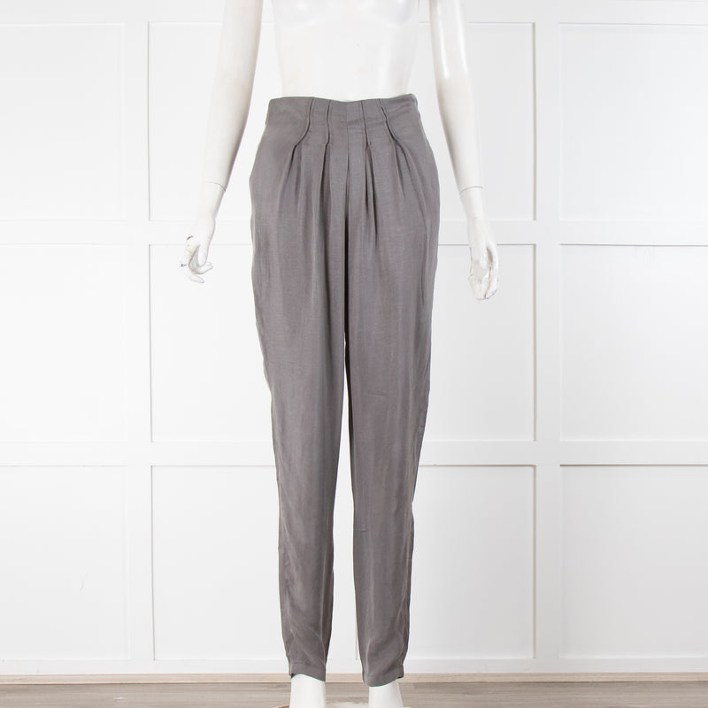 Emporio Armani Grey Pleated Silk Trousers