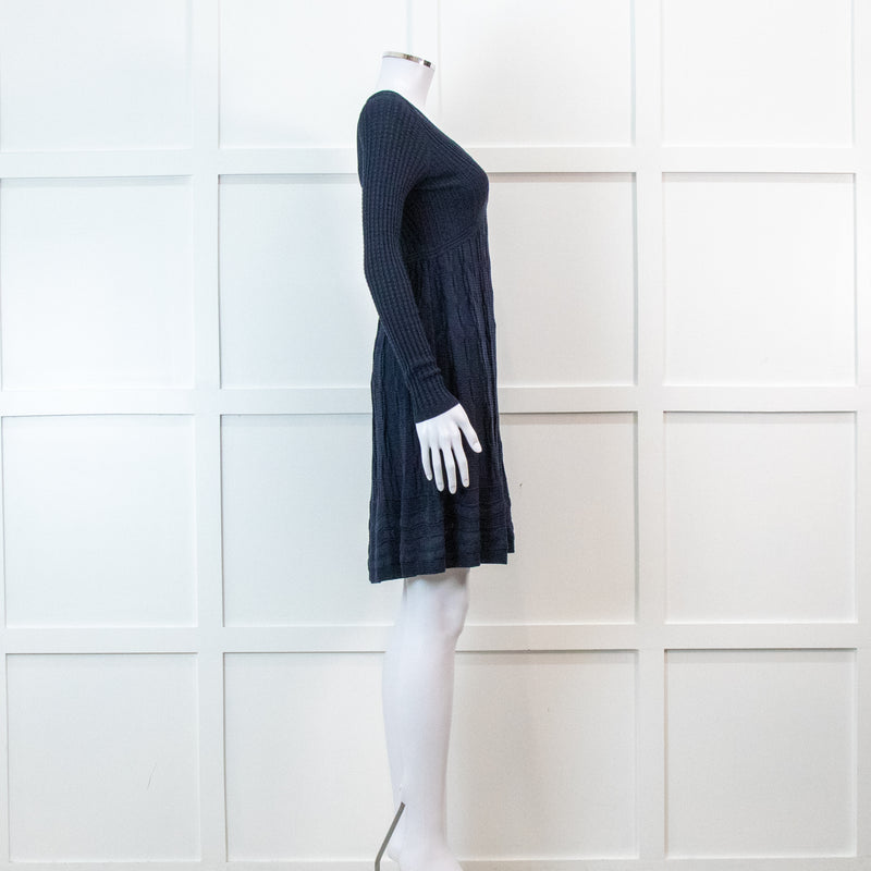Missoni Blue Long Sleeve Knit V Neck Mini Dress