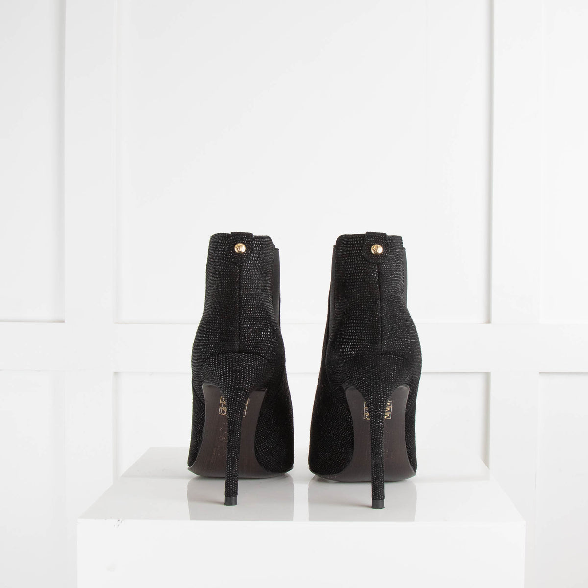 Stuart Weitzman Black Shine Look Pointed Toe Heeled Booties