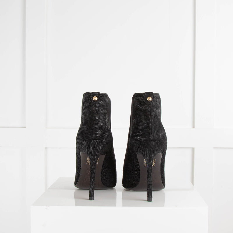 Stuart Weitzman Black Shine Look Pointed Toe Heeled Booties