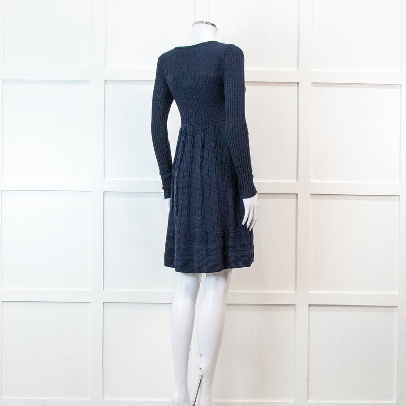 Missoni Blue Long Sleeve Knit V Neck Mini Dress