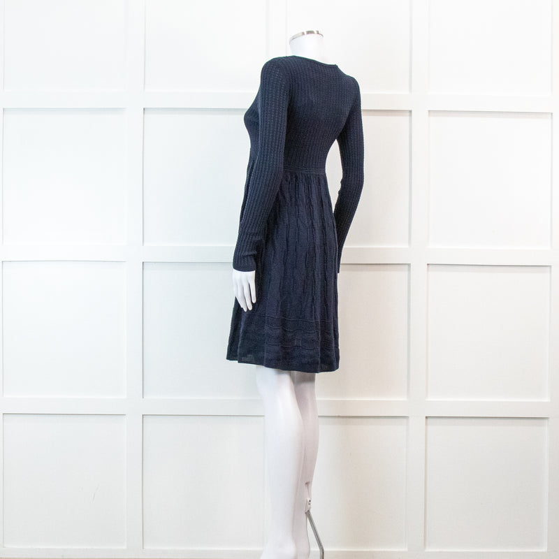 Missoni Blue Long Sleeve Knit V Neck Mini Dress