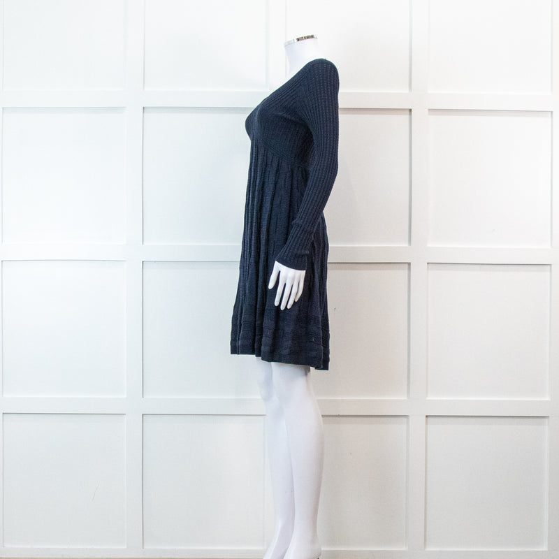 Missoni Blue Long Sleeve Knit V Neck Mini Dress