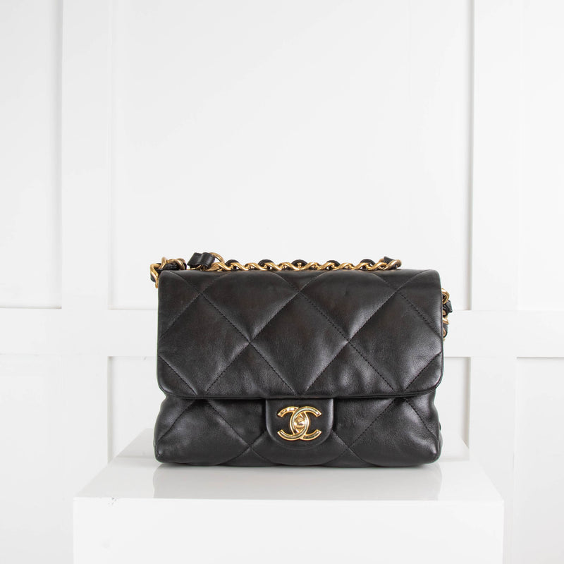 Chanel Black Lambskin Quilted Chain Top Handle Flap Bag