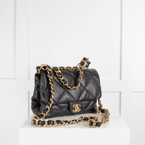 Chanel Black Lambskin Quilted Chain Top Handle Flap Bag