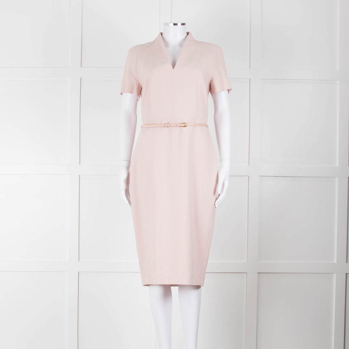 Max Mara Dusty Pink Short Sleeve Leather Belt Dress
