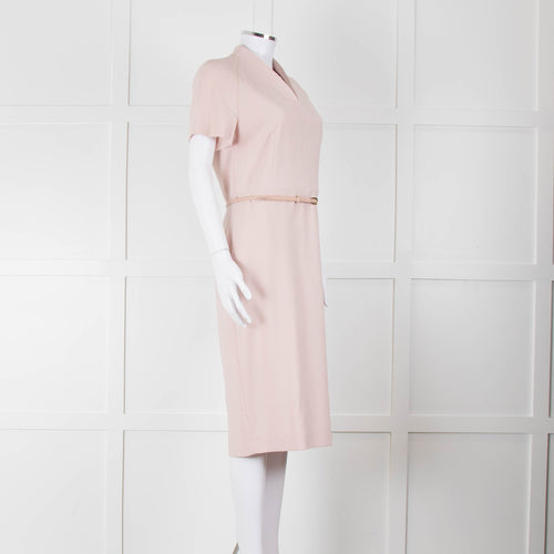 Max Mara Dusty Pink Short Sleeve Leather Belt Dress