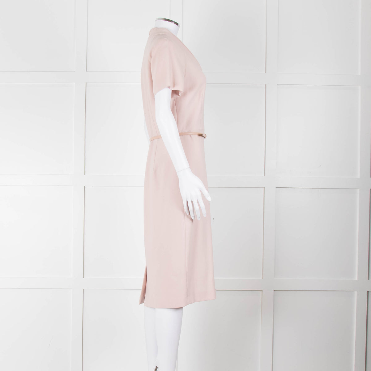 Max Mara Dusty Pink Short Sleeve Leather Belt Dress
