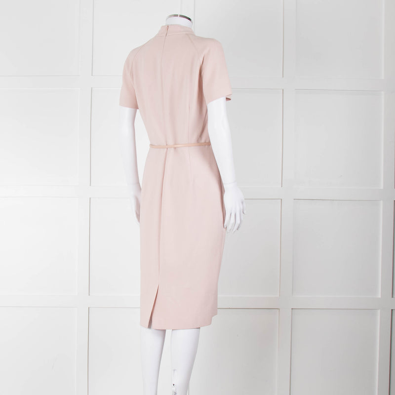 Max Mara Dusty Pink Short Sleeve Leather Belt Dress