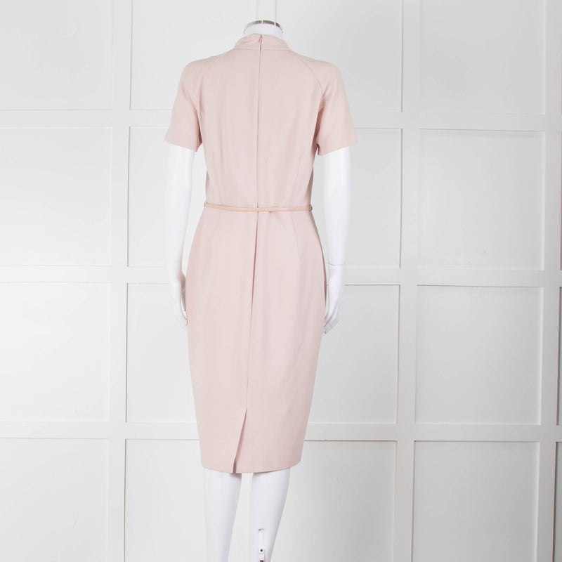 Max Mara Dusty Pink Short Sleeve Leather Belt Dress