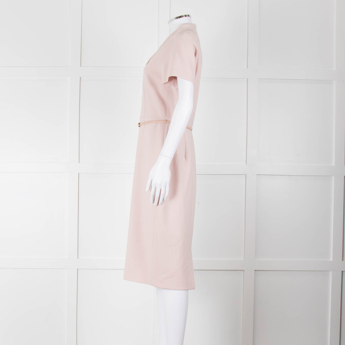 Max Mara Dusty Pink Short Sleeve Leather Belt Dress