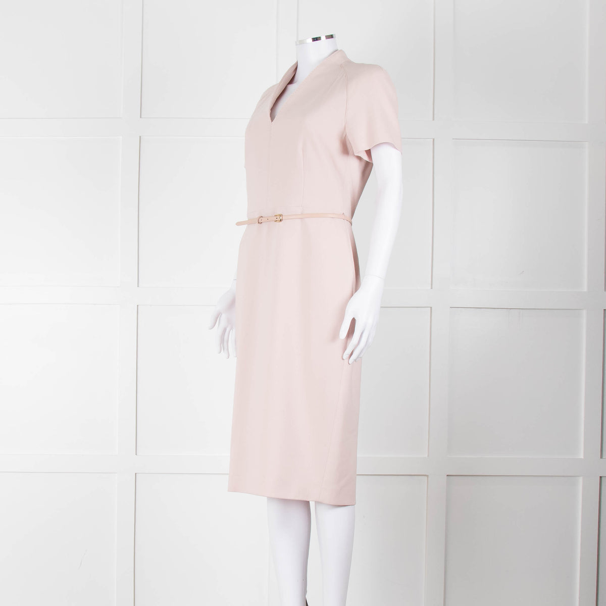 Max Mara Dusty Pink Short Sleeve Leather Belt Dress