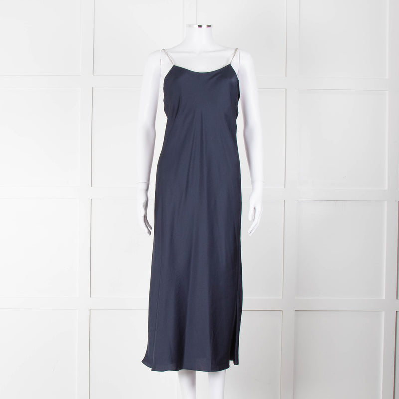 BA & SH Navy Blue Silver Diamante Chain Detail Slip Dress