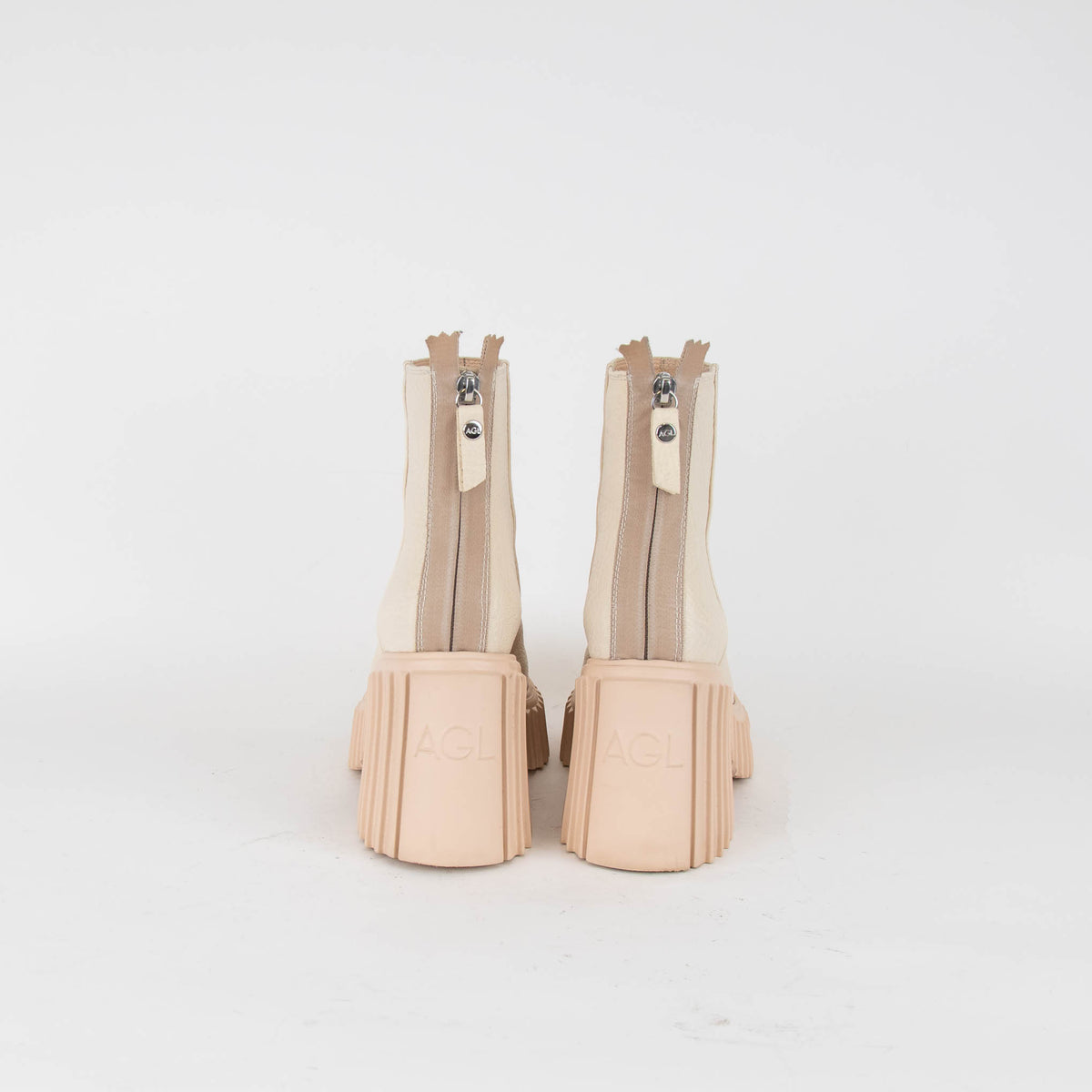 AGL Tiggy Cream Boots With Block Heel