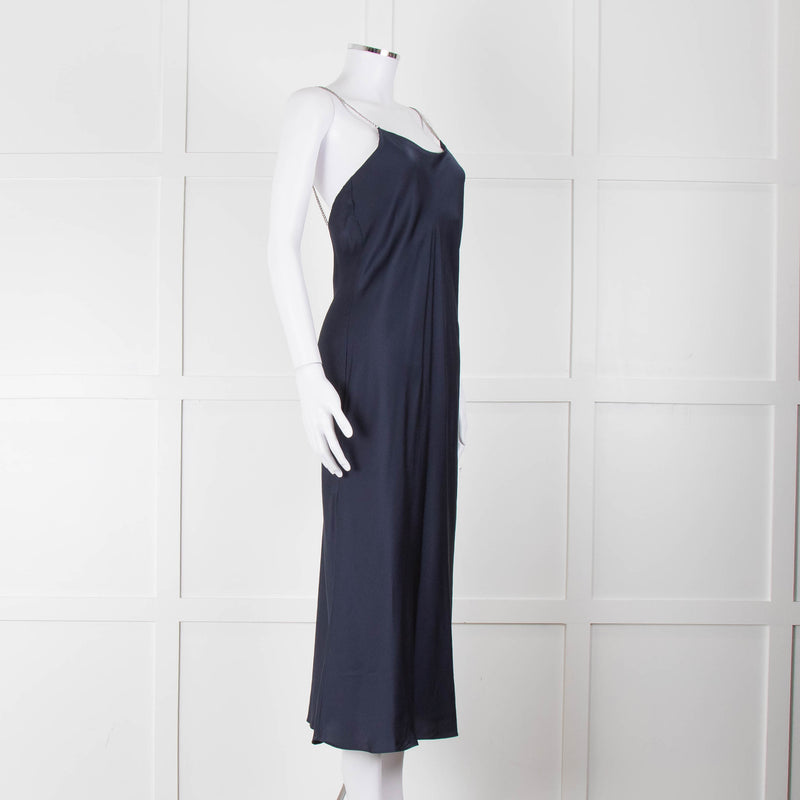 BA & SH Navy Blue Silver Diamante Chain Detail Slip Dress