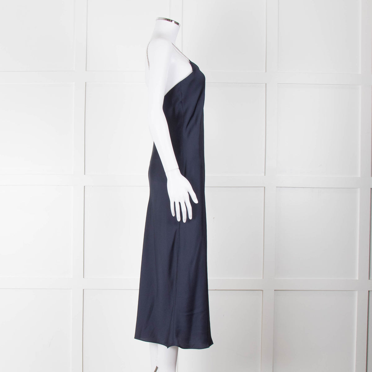 BA & SH Navy Blue Silver Diamante Chain Detail Slip Dress