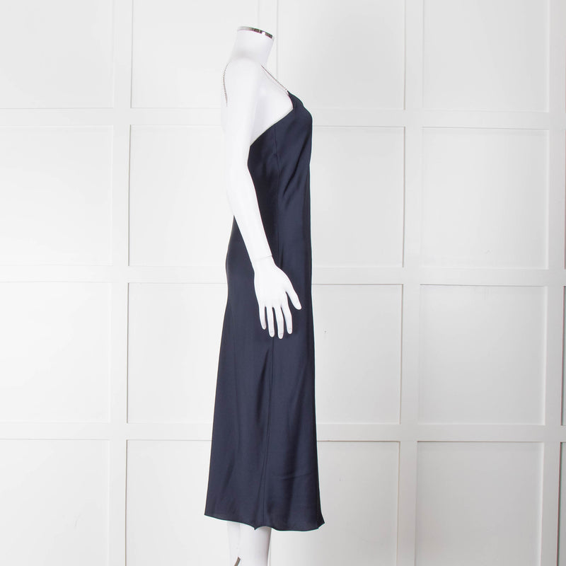 BA & SH Navy Blue Silver Diamante Chain Detail Slip Dress