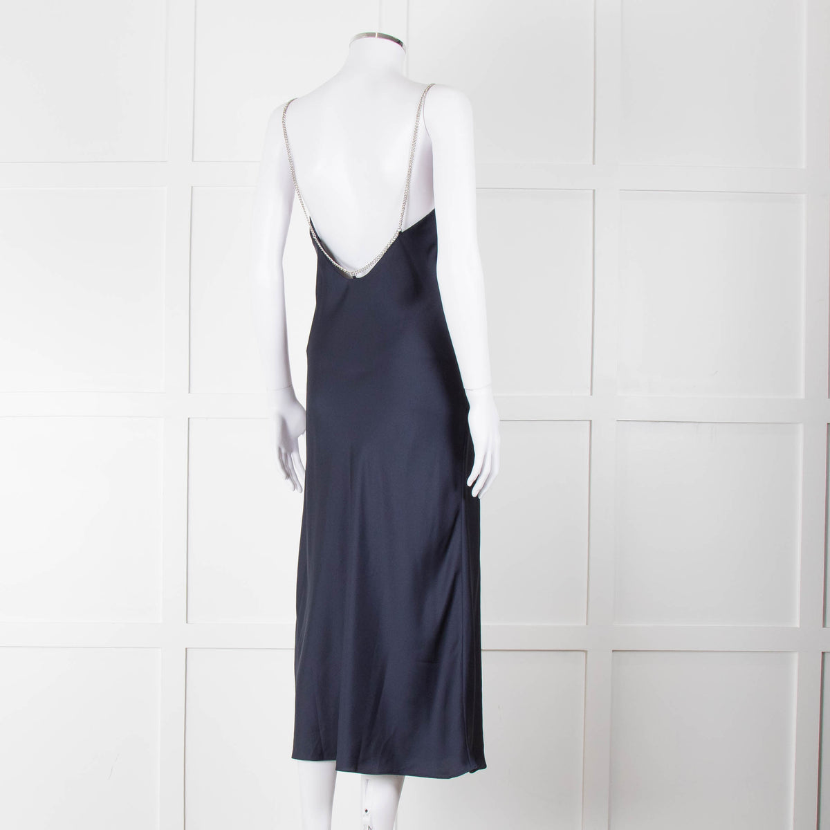 BA & SH Navy Blue Silver Diamante Chain Detail Slip Dress