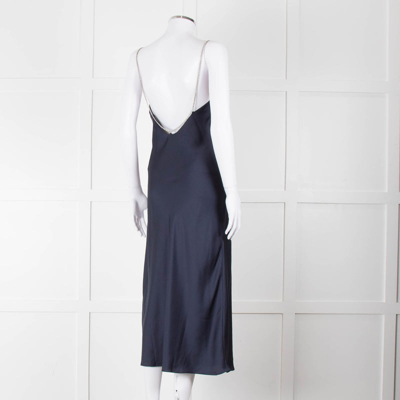 BA & SH Navy Blue Silver Diamante Chain Detail Slip Dress