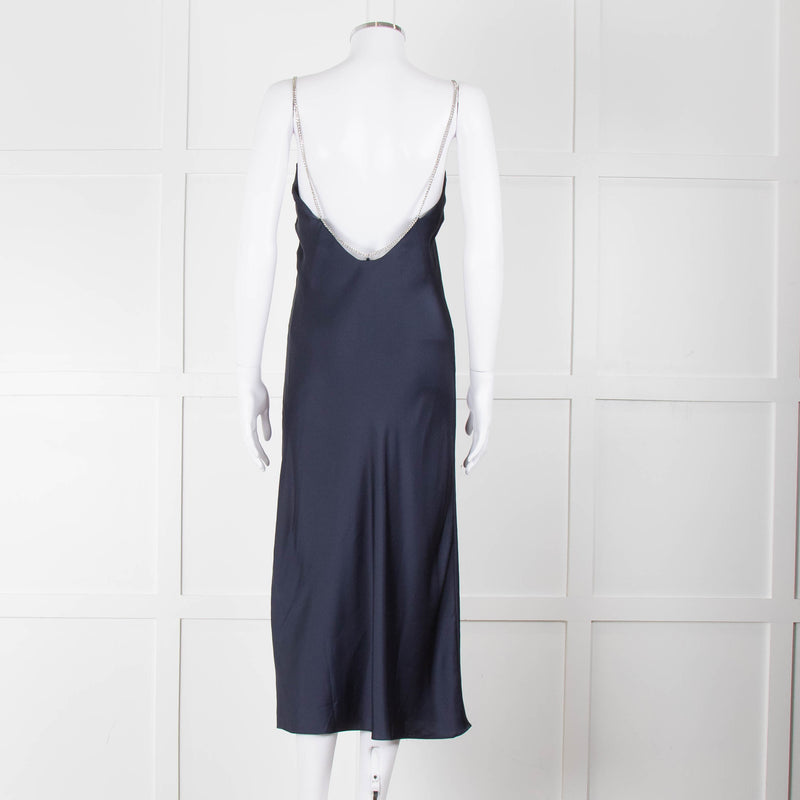 BA & SH Navy Blue Silver Diamante Chain Detail Slip Dress