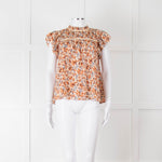 Ulla Johnson Beige Tan Floral Cotton Frill Trim Smock Top