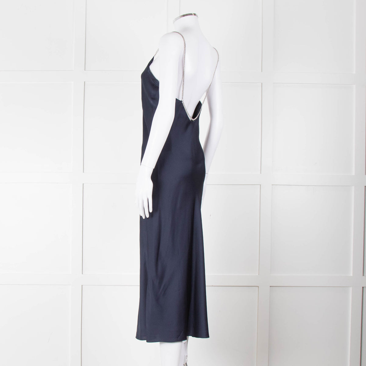 BA & SH Navy Blue Silver Diamante Chain Detail Slip Dress
