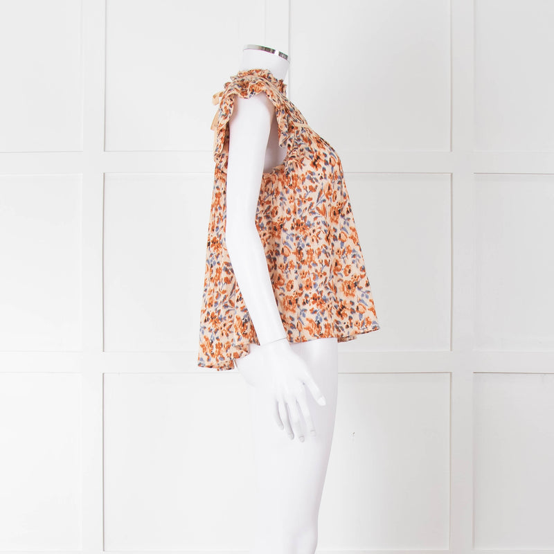 Ulla Johnson Beige Tan Floral Cotton Frill Trim Smock Top