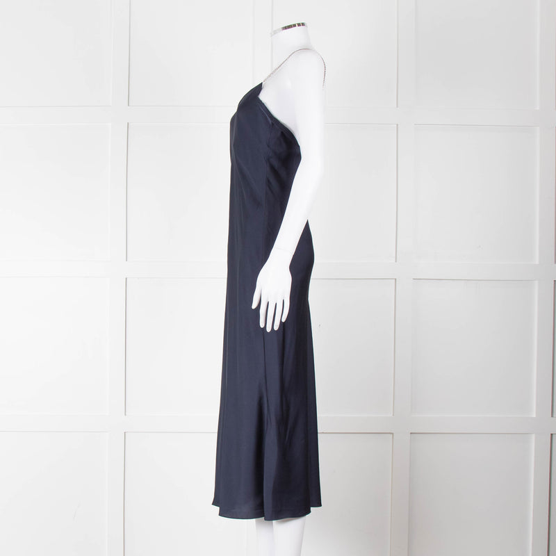 BA & SH Navy Blue Silver Diamante Chain Detail Slip Dress