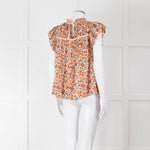 Ulla Johnson Beige Tan Floral Cotton Frill Trim Smock Top
