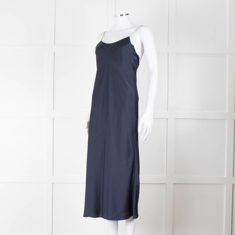 BA & SH Navy Blue Silver Diamante Chain Detail Slip Dress