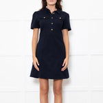 Me + Em Navy Short Sleeve Dress With Gold Buttons
