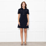 Me + Em Navy Short Sleeve Dress With Gold Buttons