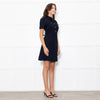 Me + Em Navy Short Sleeve Dress With Gold Buttons