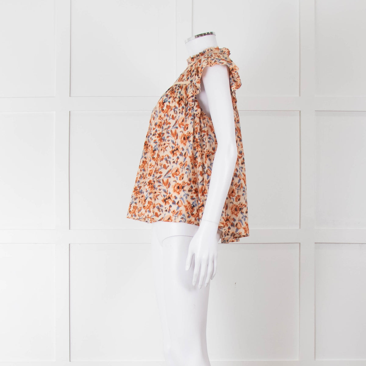 Ulla Johnson Beige Tan Floral Cotton Frill Trim Smock Top