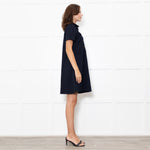 Me + Em Navy Short Sleeve Dress With Gold Buttons