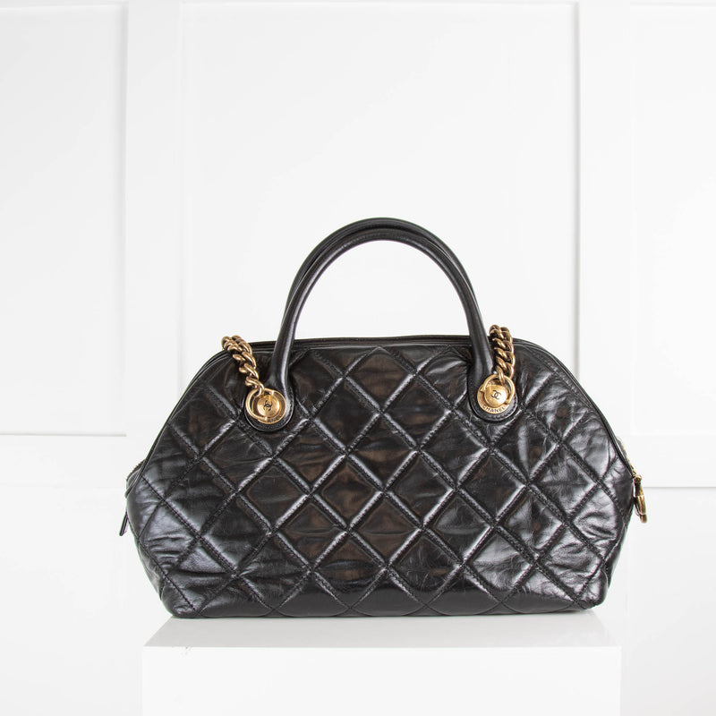 Chanel Black Quilted Gold Hardware Calfskin Bowling Bag