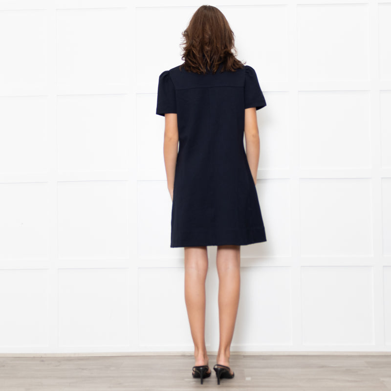 Me + Em Navy Short Sleeve Dress With Gold Buttons