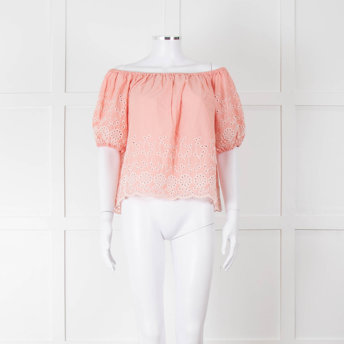 See By Chloe Blush Pink Broderie Off The Shoulder Top