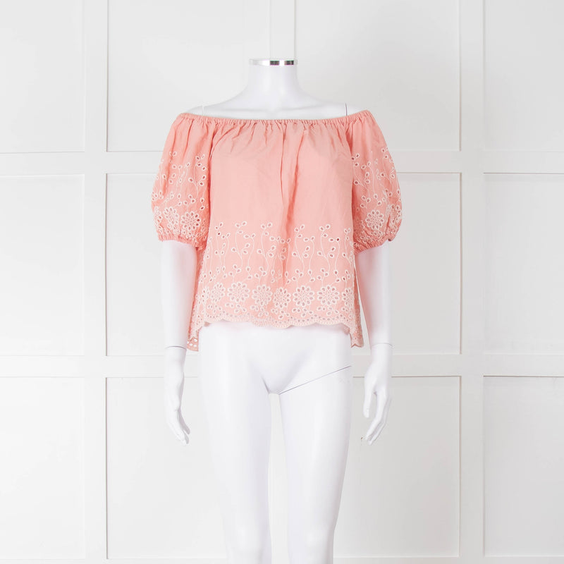 See By Chloe Blush Pink Broderie Off The Shoulder Top