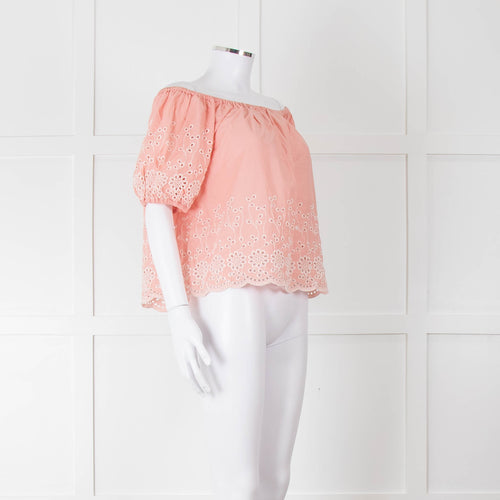 See By Chloe Blush Pink Broderie Off The Shoulder Top