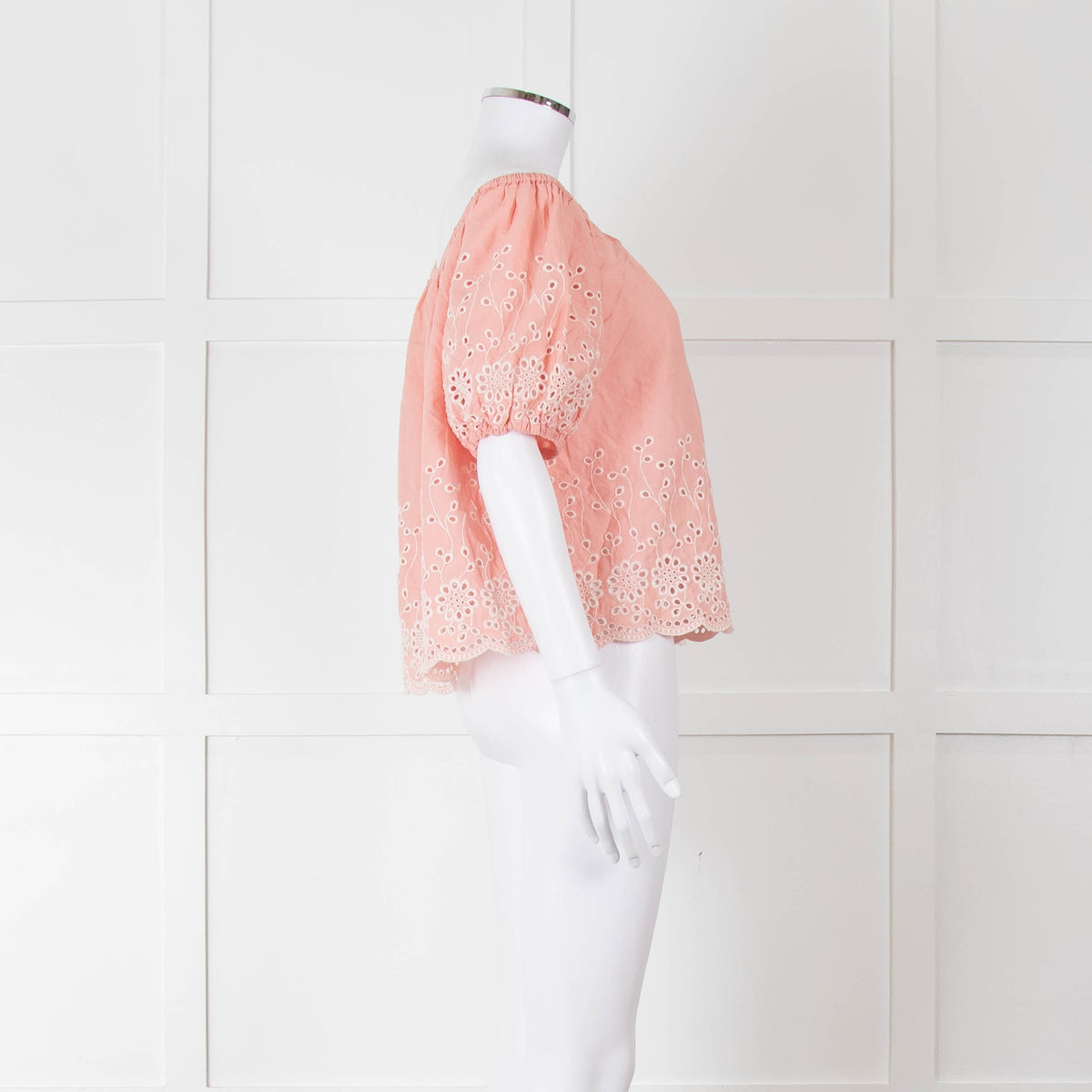 See By Chloe Blush Pink Broderie Off The Shoulder Top