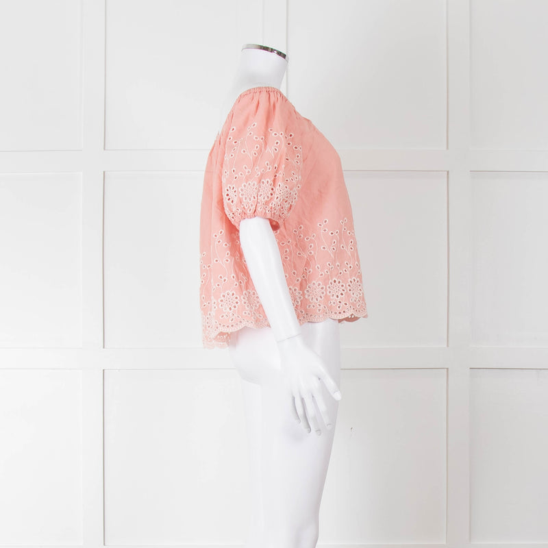 See By Chloe Blush Pink Broderie Off The Shoulder Top