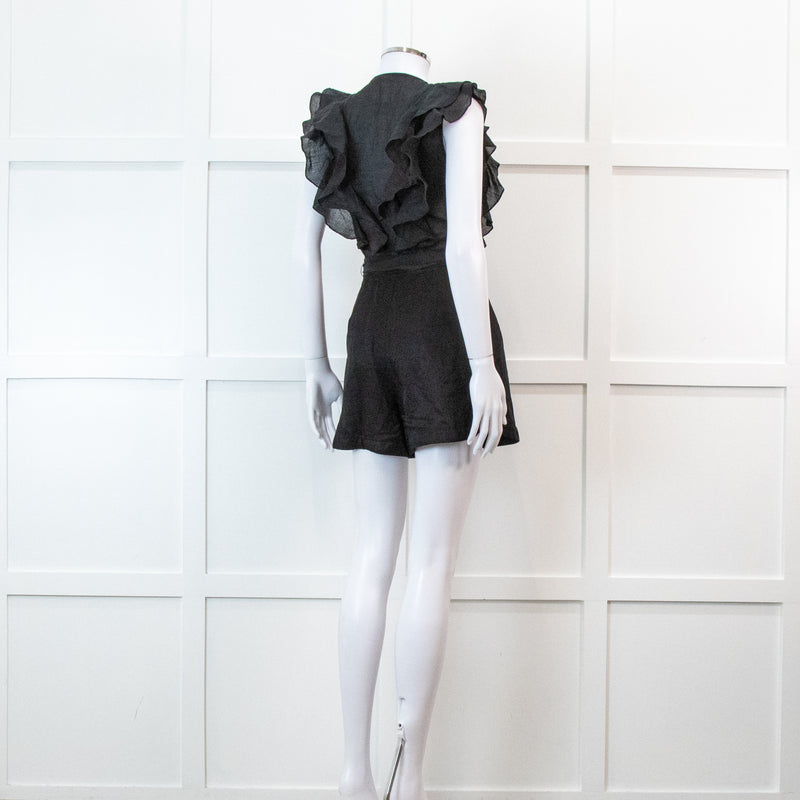 Sandro Black Ruffle Trim Playsuit