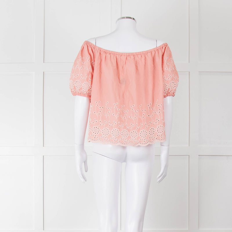 See By Chloe Blush Pink Broderie Off The Shoulder Top