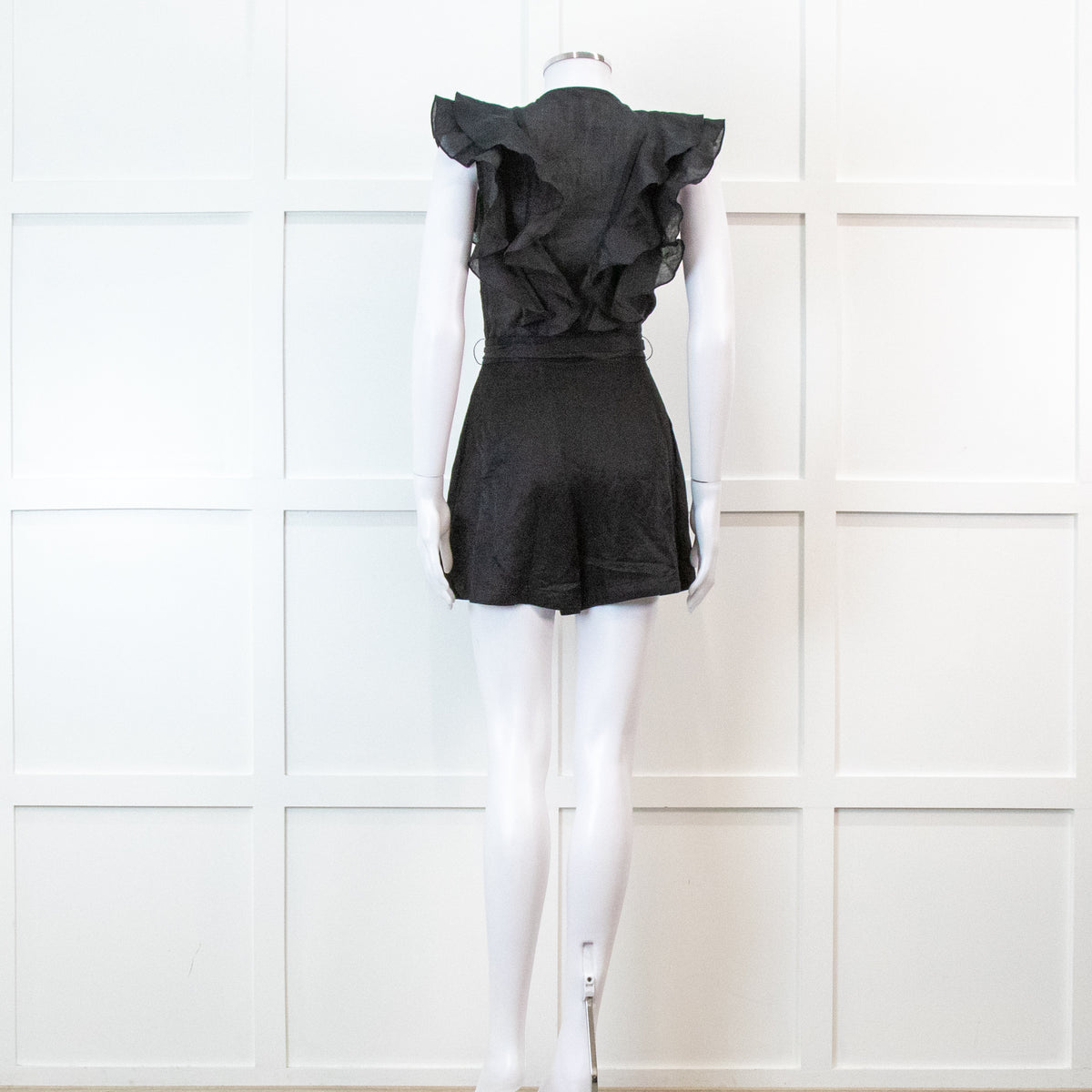 Sandro Black Ruffle Trim Playsuit